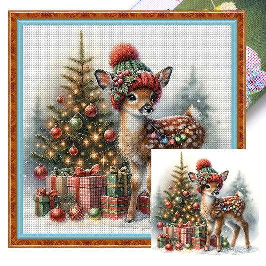 Snowman And Deer - 18CT Stamped Cross Stitch 30*30CM