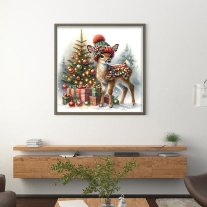 Snowman And Deer - 18CT Stamped Cross Stitch 30*30CM