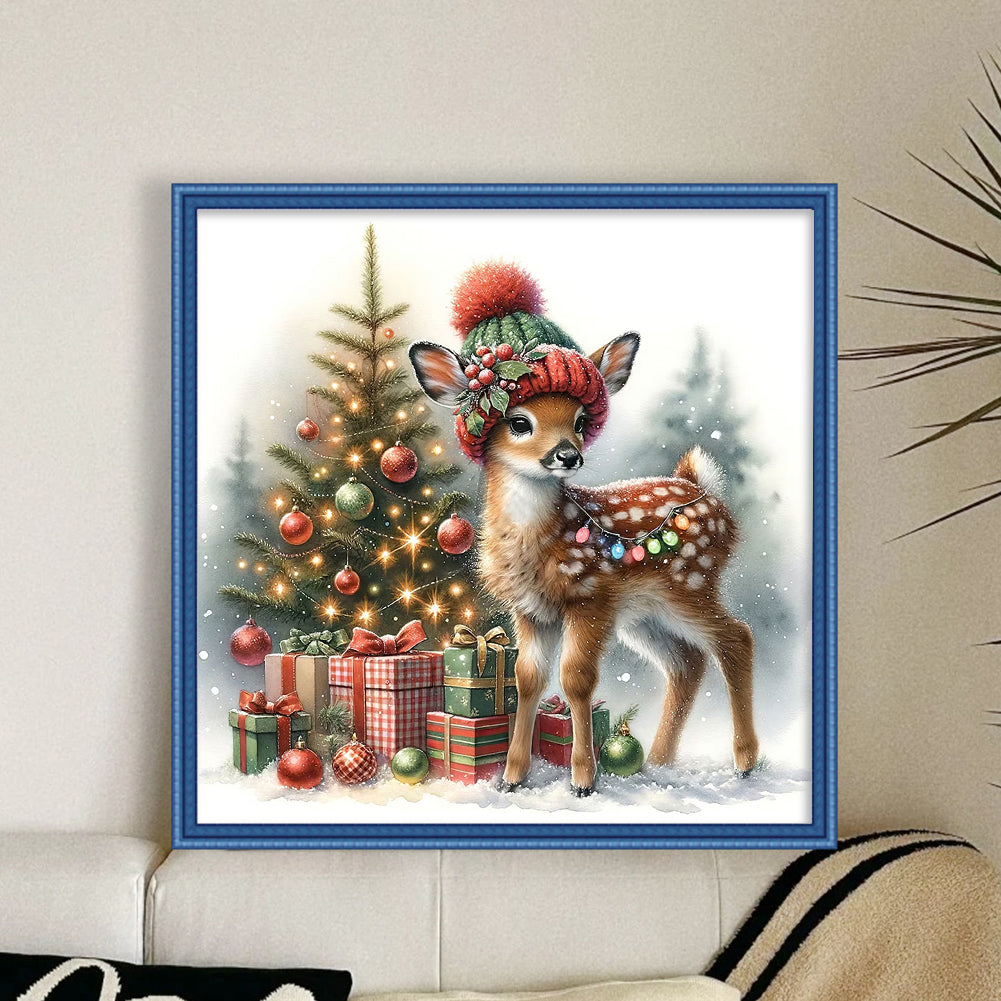 Snowman And Deer - 18CT Stamped Cross Stitch 30*30CM