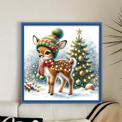 Snowman And Deer - 18CT Stamped Cross Stitch 30*30CM