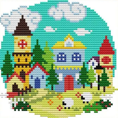 Spring Village - 14CT Stamped Cross Stitch 16*16CM(Joy Sunday)