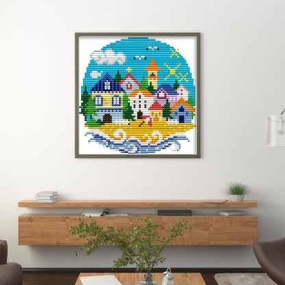 Summer Village - 14CT Stamped Cross Stitch 17*16CM(Joy Sunday)