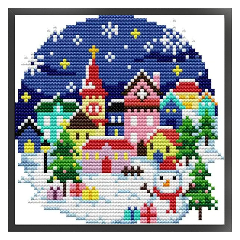 Winter Village - 14CT Stamped Cross Stitch 17*16CM(Joy Sunday)