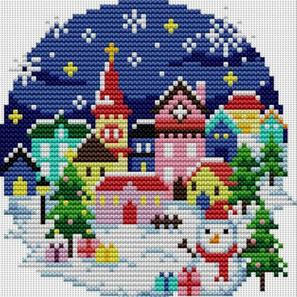 Winter Village - 14CT Stamped Cross Stitch 17*16CM(Joy Sunday)