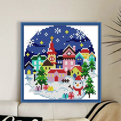 Winter Village - 14CT Stamped Cross Stitch 17*16CM(Joy Sunday)