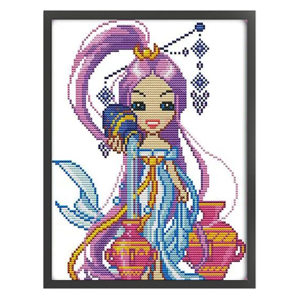 Aquarius - 14CT Stamped Cross Stitch 22*29CM(Joy Sunday)