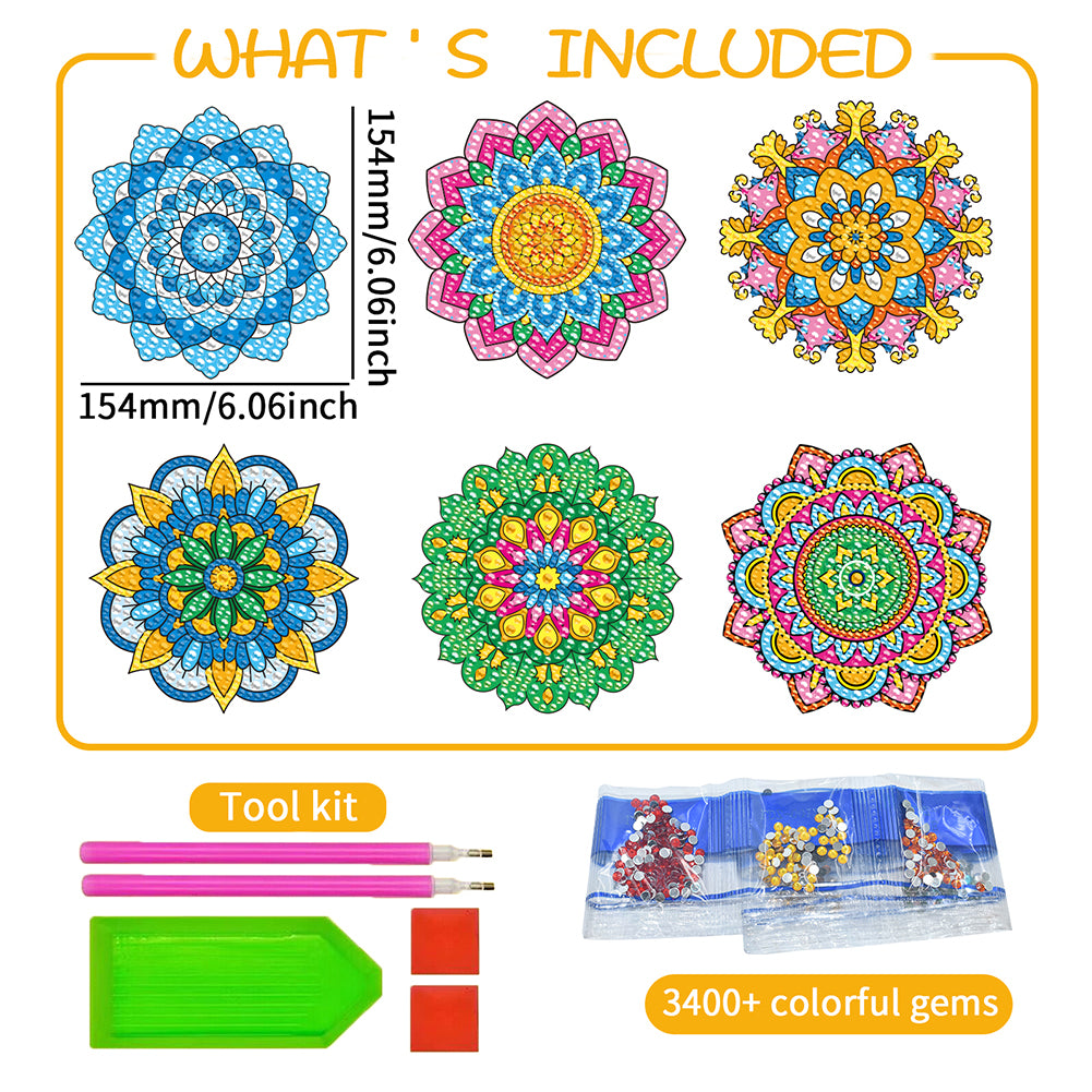 6 PCS Gem Art DIY Craft Kits Mandala Diamond Painting Stickers for Boy Girl Gift