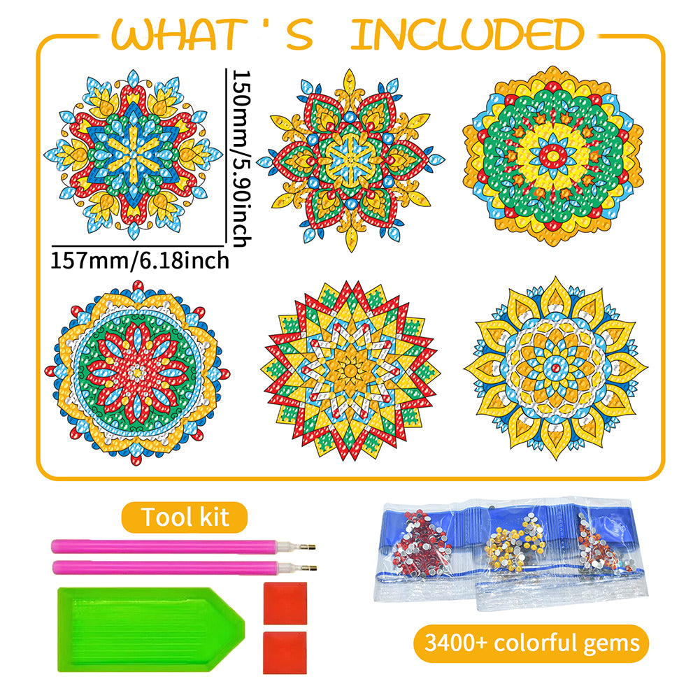 6 PCS Gem Art DIY Craft Kits Mandala Diamond Painting Stickers for Boy Girl Gift