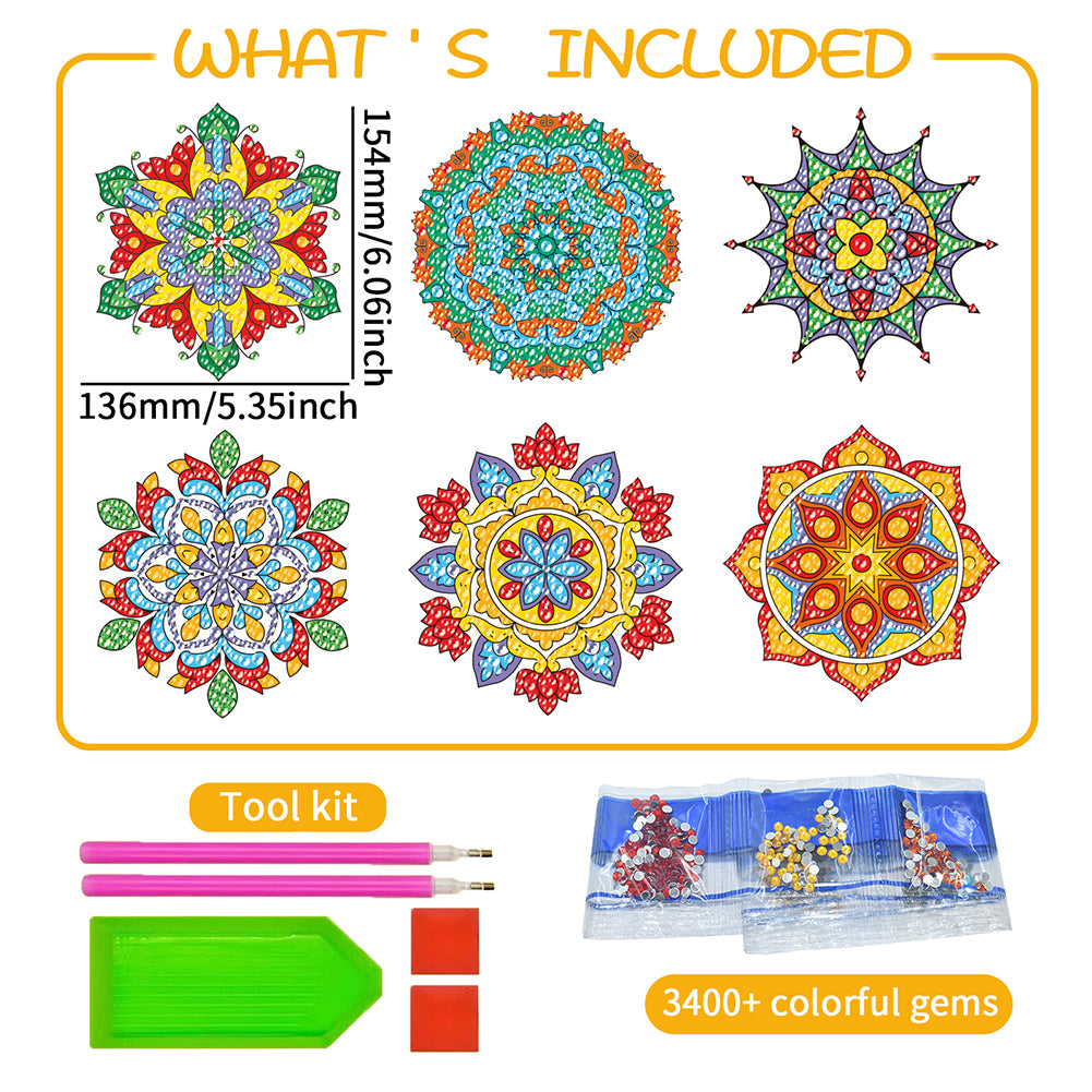 6 PCS Gem Art DIY Craft Kits Mandala Diamond Painting Stickers for Boy Girl Gift