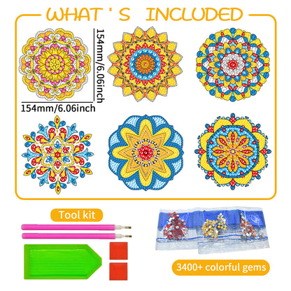 6 PCS Gem Art DIY Craft Kits Mandala Diamond Painting Stickers for Boy Girl Gift