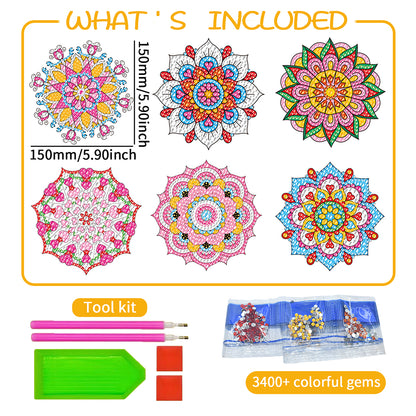 6 PCS Gem Art DIY Craft Kits Mandala Diamond Painting Stickers for Boy Girl Gift