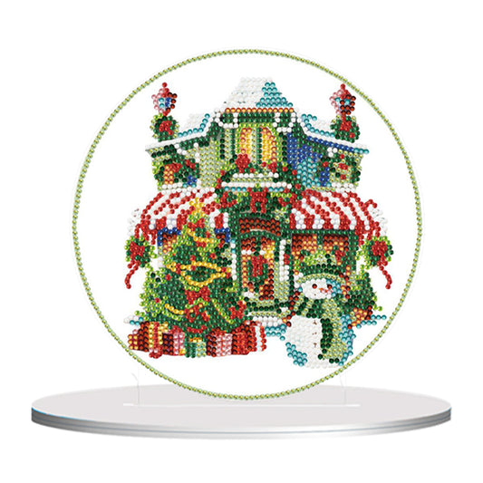 Christmas Snow Room Round Diamond Painting Tabletop Ornament for Office Decor