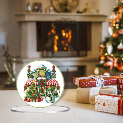 Christmas Snow Room Round Diamond Painting Tabletop Ornament for Office Decor