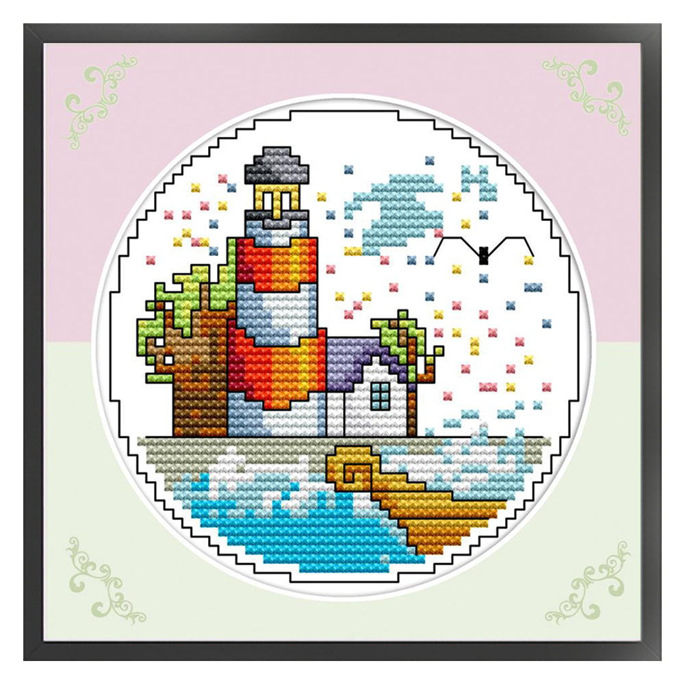 Spring By The Sea - 14CT Stamped Cross Stitch 16*16CM(Joy Sunday)