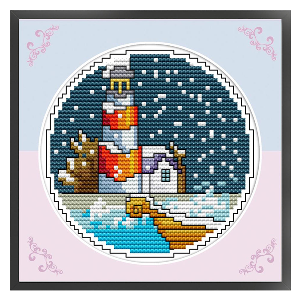 Winter By The Sea - 14CT Stamped Cross Stitch 16*16CM(Joy Sunday)