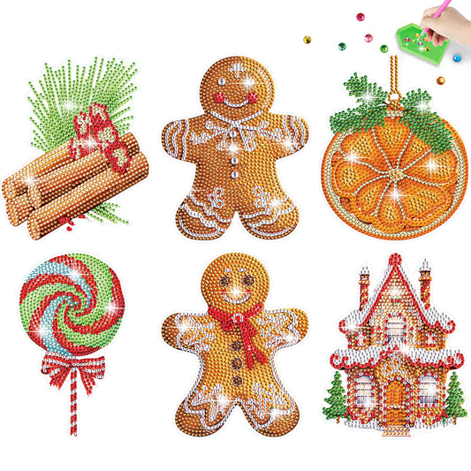 6 PCS Diamond Painting Stickers for Xmas Boy Girls Gift (Gingerbread Man Candy)