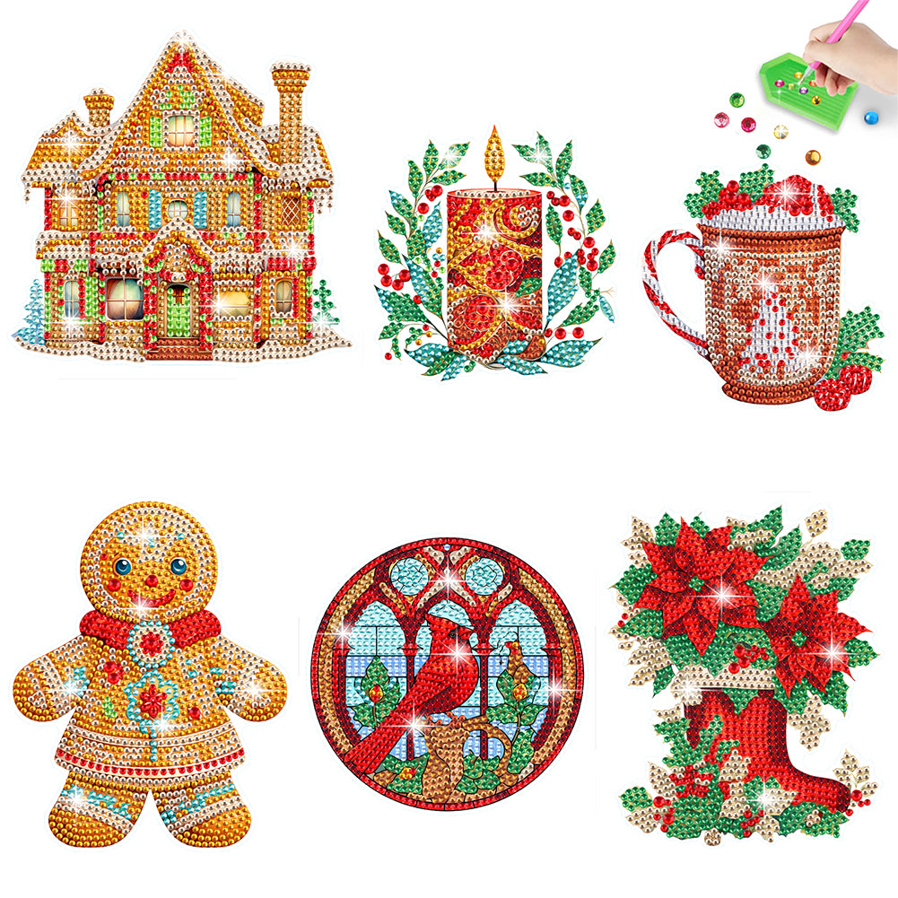 6 PCS Diamond Painting Stickers for Xmas Decor Boy Girl Gift (Xmas House Candle)