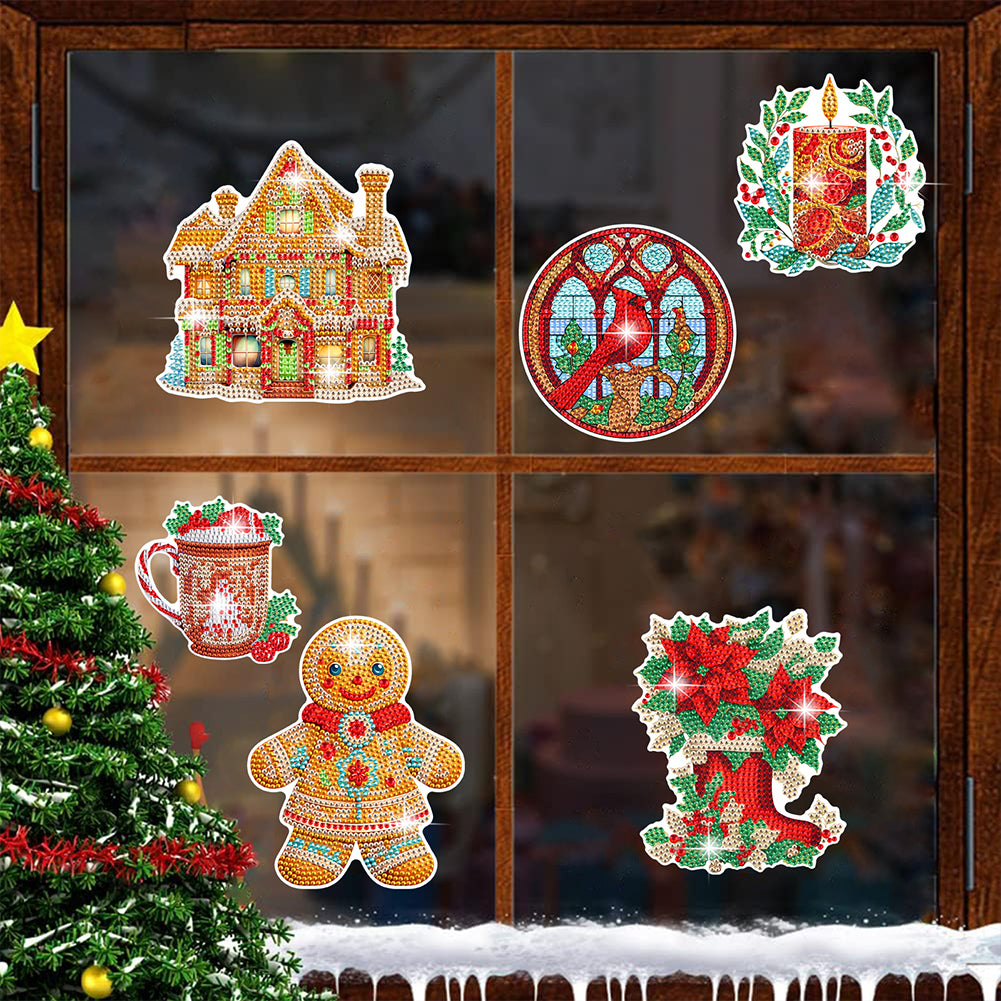 6 PCS Diamond Painting Stickers for Xmas Decor Boy Girl Gift (Xmas House Candle)