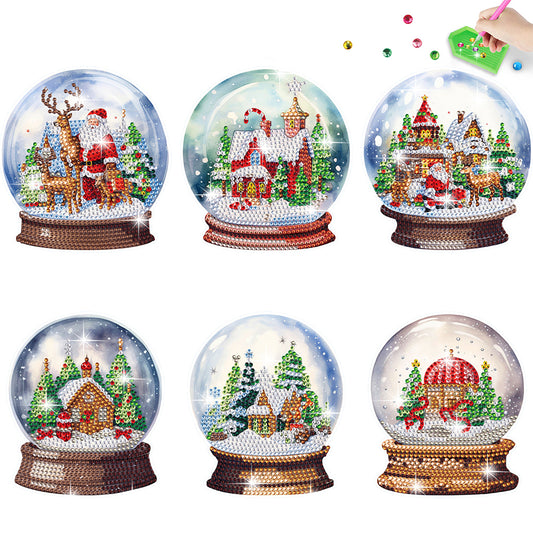 6 PCS Diamond Painting Stickers for Xmas Decor Boy Girl Gift (Xmas Crystal Ball)