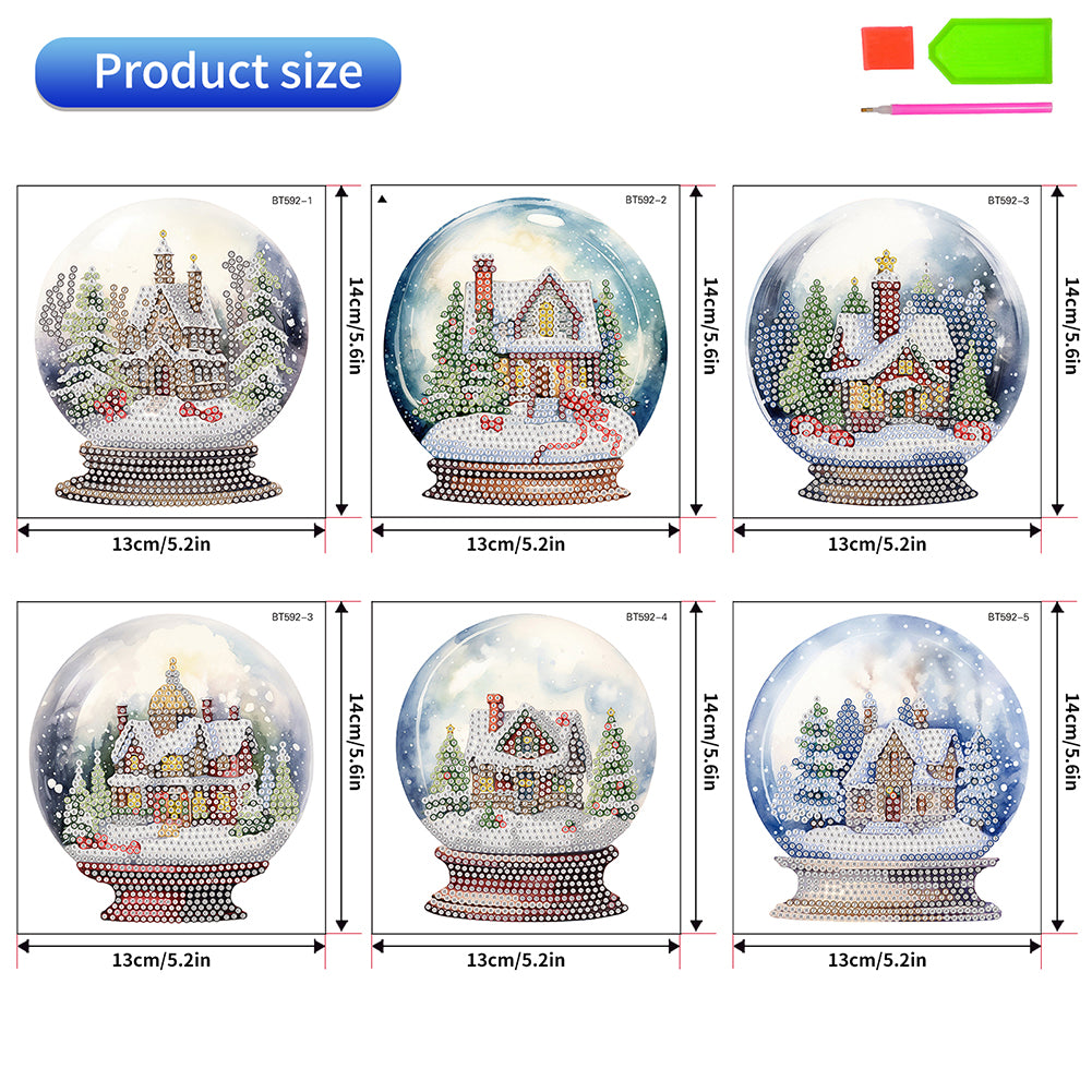 6 PCS Diamond Painting Stickers for Xmas Decor Boy Girl Gift (Xmas Crystal Ball)