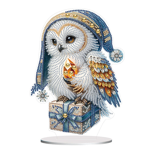 White Owl 5D DIY Diamond Painting Desktop Ornaments Kit for Office Desktop Decor