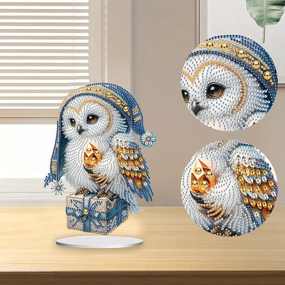 White Owl 5D DIY Diamond Painting Desktop Ornaments Kit for Office Desktop Decor