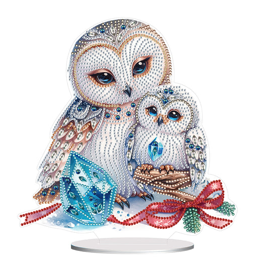 White Owl 5D DIY Diamond Painting Desktop Ornaments Kit for Office Desktop Decor