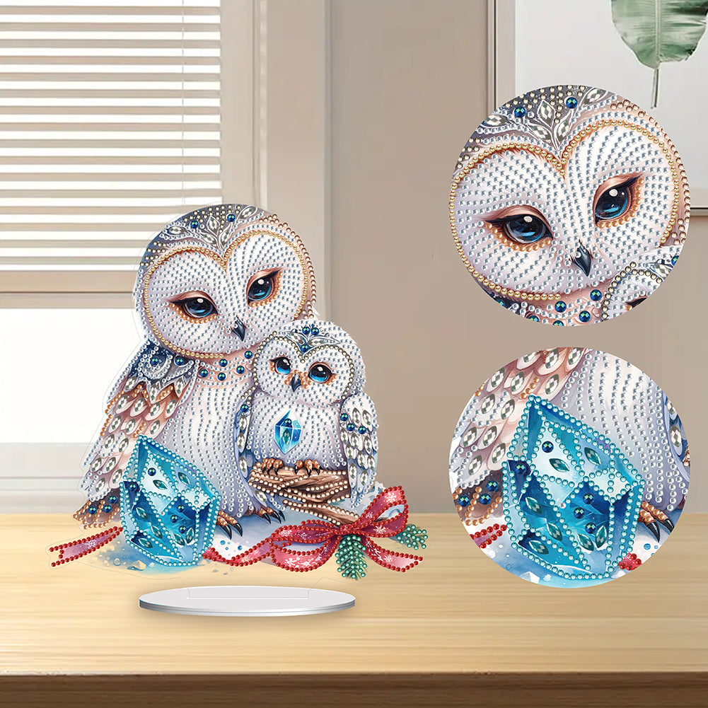 White Owl 5D DIY Diamond Painting Desktop Ornaments Kit for Office Desktop Decor