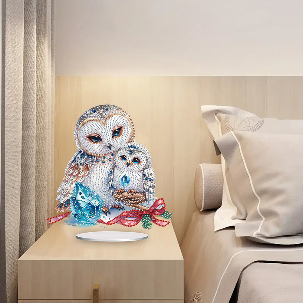 White Owl 5D DIY Diamond Painting Desktop Ornaments Kit for Office Desktop Decor