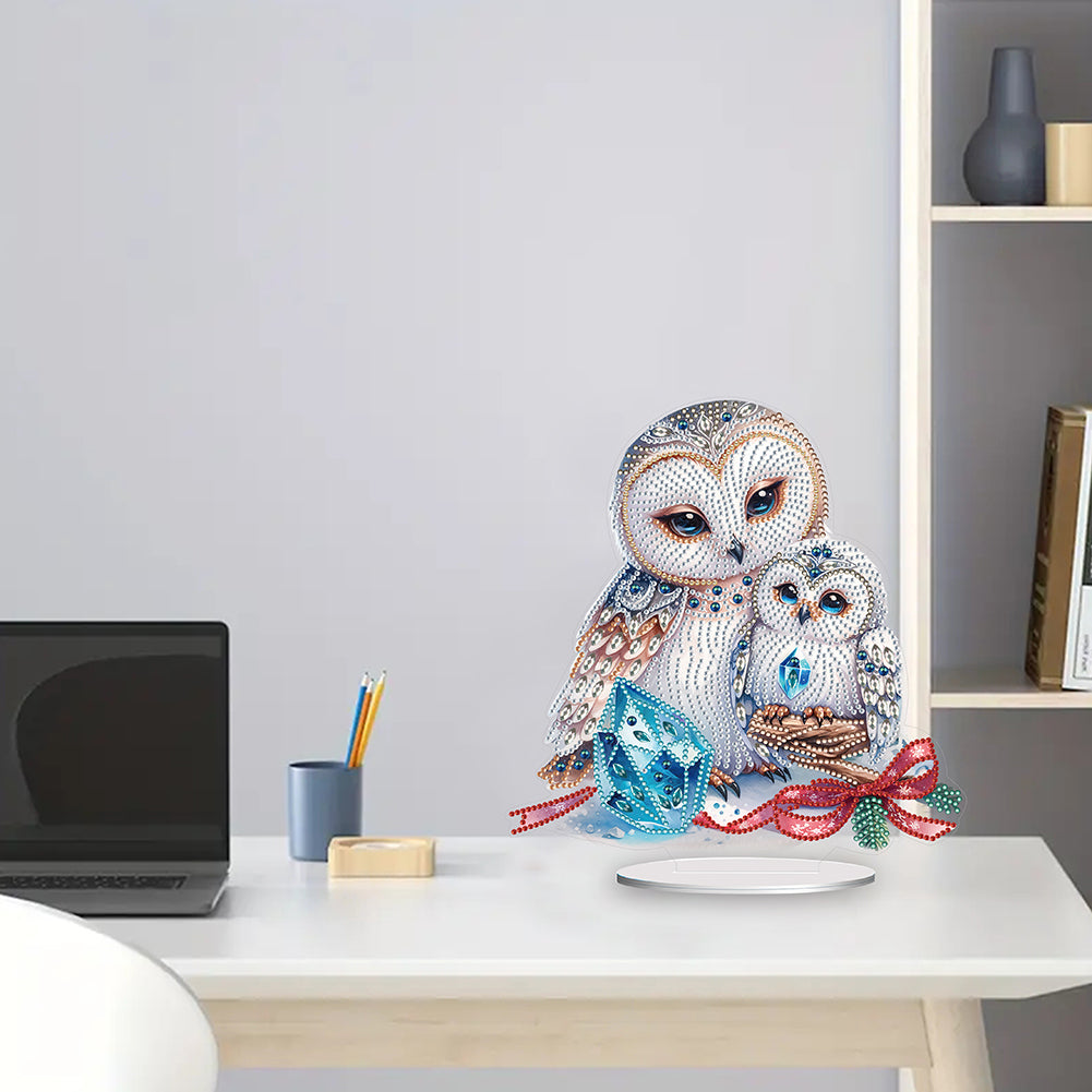 White Owl 5D DIY Diamond Painting Desktop Ornaments Kit for Office Desktop Decor