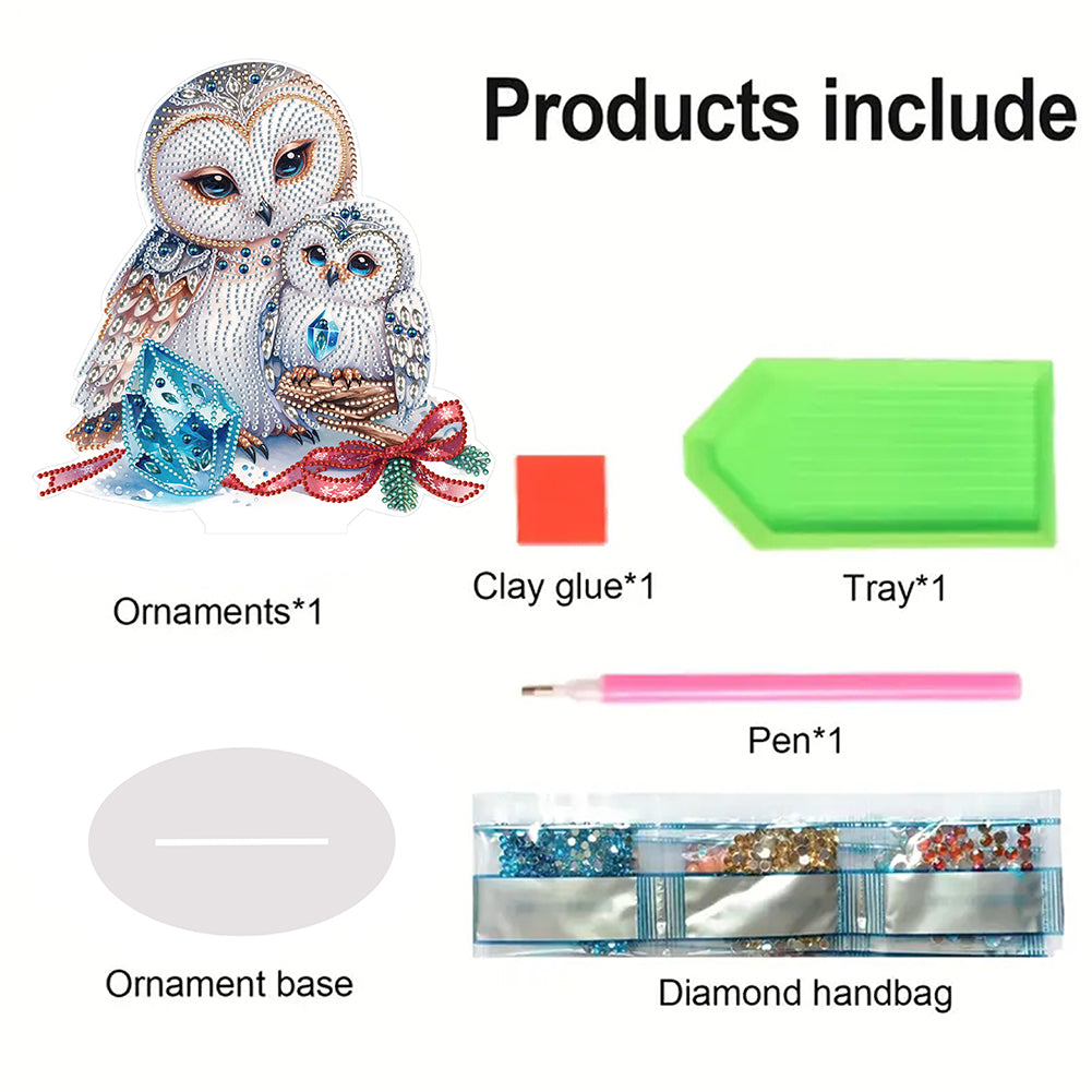 White Owl 5D DIY Diamond Painting Desktop Ornaments Kit for Office Desktop Decor