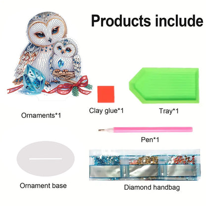 White Owl 5D DIY Diamond Painting Desktop Ornaments Kit for Office Desktop Decor