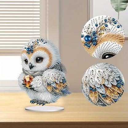 White Owl 5D DIY Diamond Painting Desktop Ornaments Kit for Office Desktop Decor