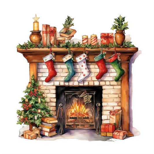 Christmas Fireplace - Full Round Drill Diamond Painting 30*30CM