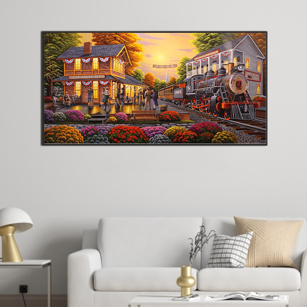 Train Street - Full Round Drill Diamond Painting 80*40CM