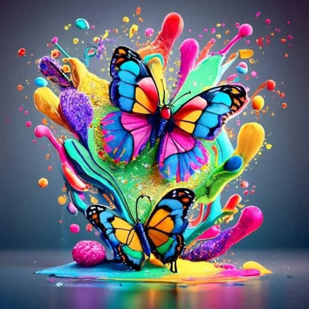 Colorful Butterfly - Full Round Drill Diamond Painting 30*30CM