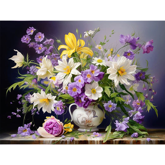 Bouquet Of Flowers Blooming On The Table - Full Round Drill Diamond Painting 40*30CM