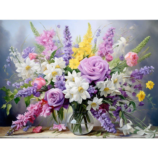 Bouquet Of Flowers Blooming On The Table - Full Round Drill Diamond Painting 40*30CM