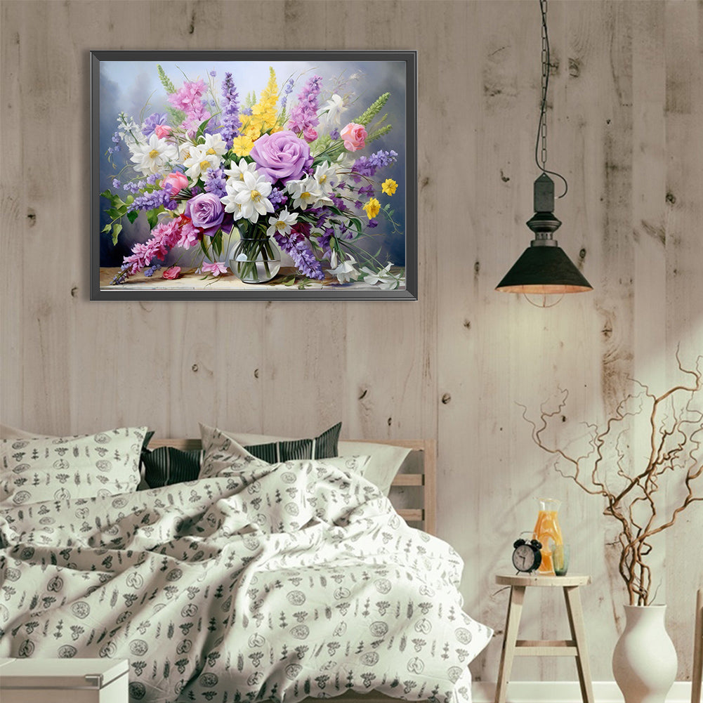 Bouquet Of Flowers Blooming On The Table - Full Round Drill Diamond Painting 40*30CM