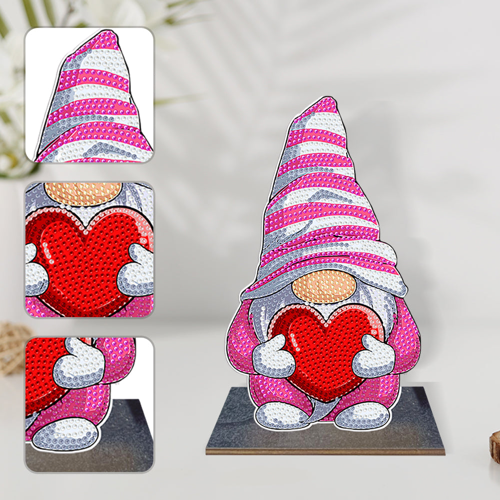 Wooden Diamond Painting Desktop Decor for Office Decor (Valentines Day Gnome)