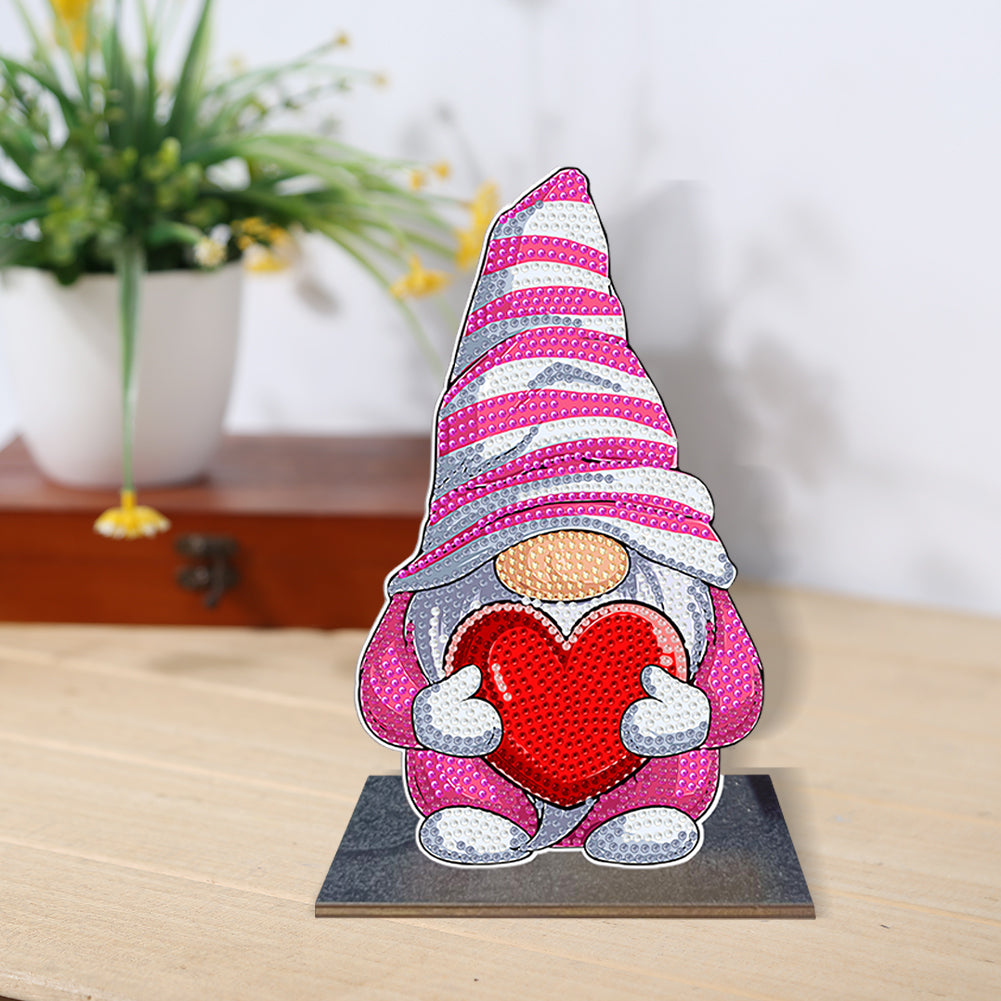 Wooden Diamond Painting Desktop Decor for Office Decor (Valentines Day Gnome)