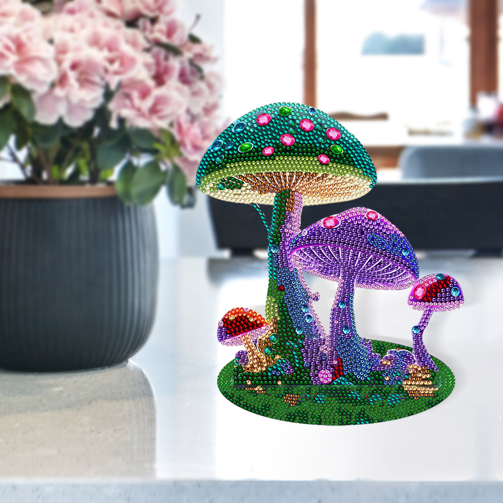Wooden Diamond Painting Desktop Decoration for Office Decor (Colourful Mushroom)