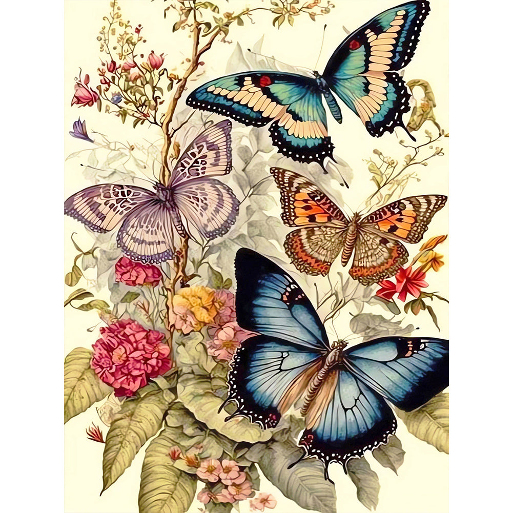 Butterfly And Flower - Full Round Drill Diamond Painting 30*40CM