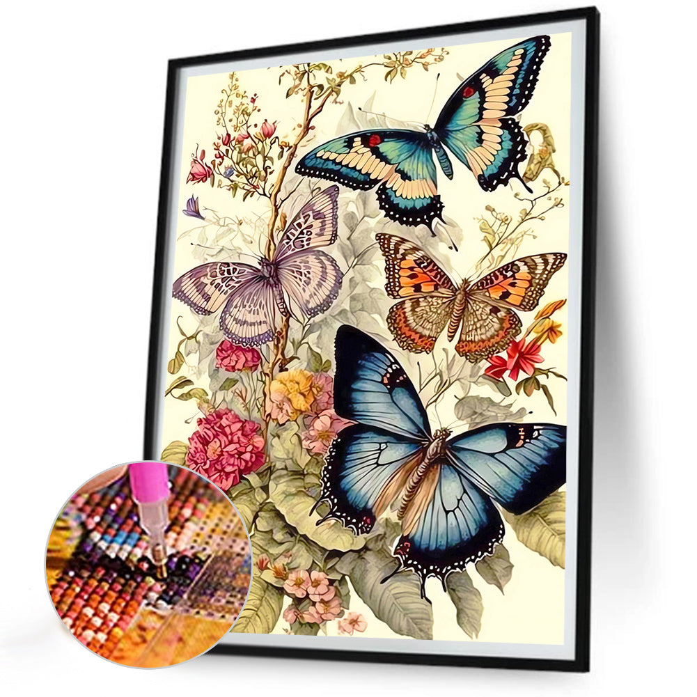 Butterfly And Flower - Full Round Drill Diamond Painting 30*40CM