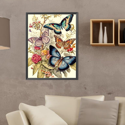 Butterfly And Flower - Full Round Drill Diamond Painting 30*40CM