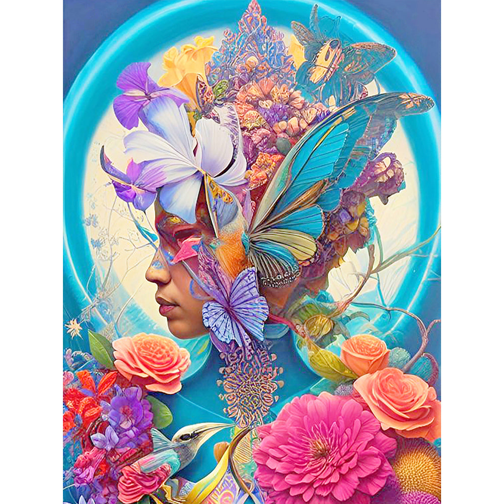 Flowers, Butterflies And Beauties - Full Round Drill Diamond Painting 30*40CM