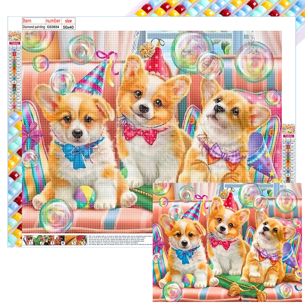 Puppy Party - Full Square Drill Diamond Painting 50*40CM