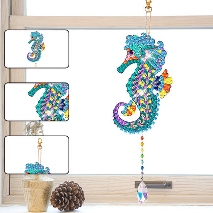 Suncatcher Double Sided Crystal Painting Ornaments for Windows Decor (Seahorse)