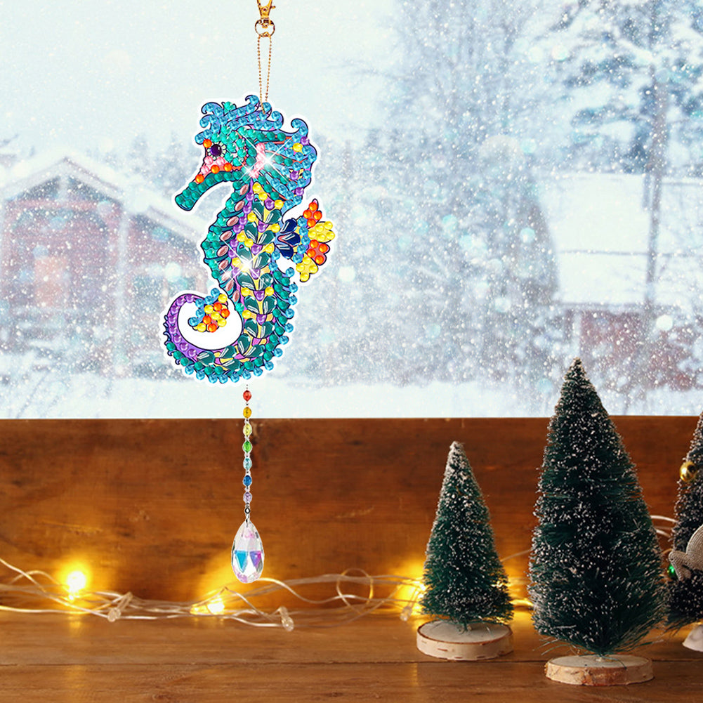 Suncatcher Double Sided Crystal Painting Ornaments for Windows Decor (Seahorse)