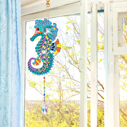 Suncatcher Double Sided Crystal Painting Ornaments for Windows Decor (Seahorse)